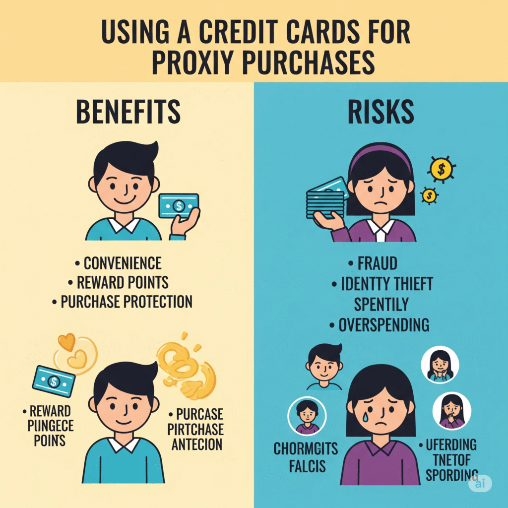 this image shows a benefit and risks of using a credit cards for proxiy purchases
