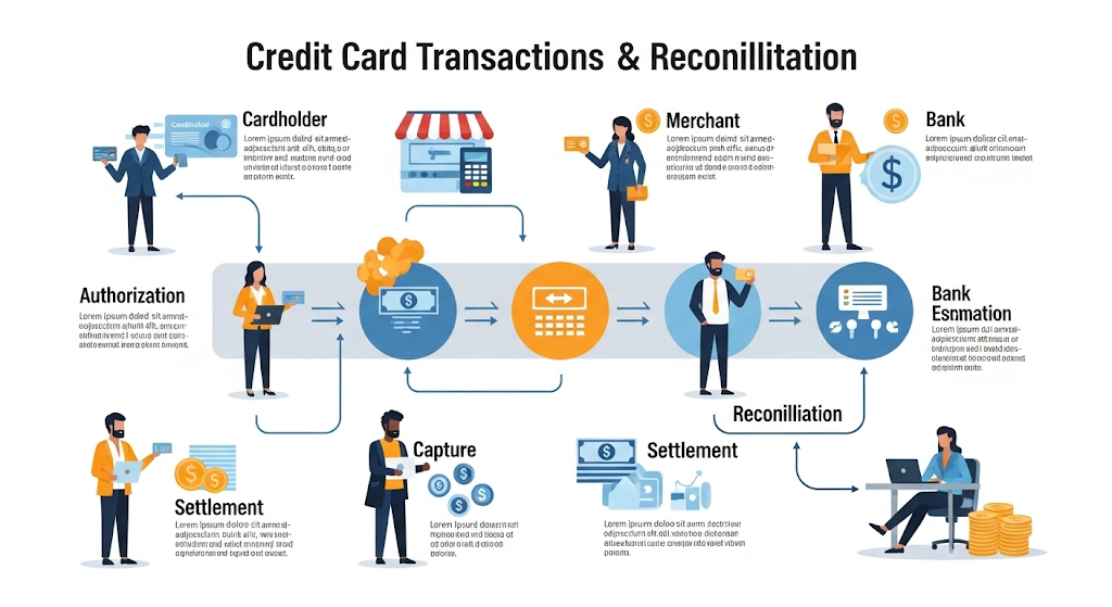 An infographic titled "Understand of Credit Card Abuse Laws." It features several human characters in various scenarios related to credit card laws, such as consumer protection, disputing charges, and understanding regulations, with speech bubbles.