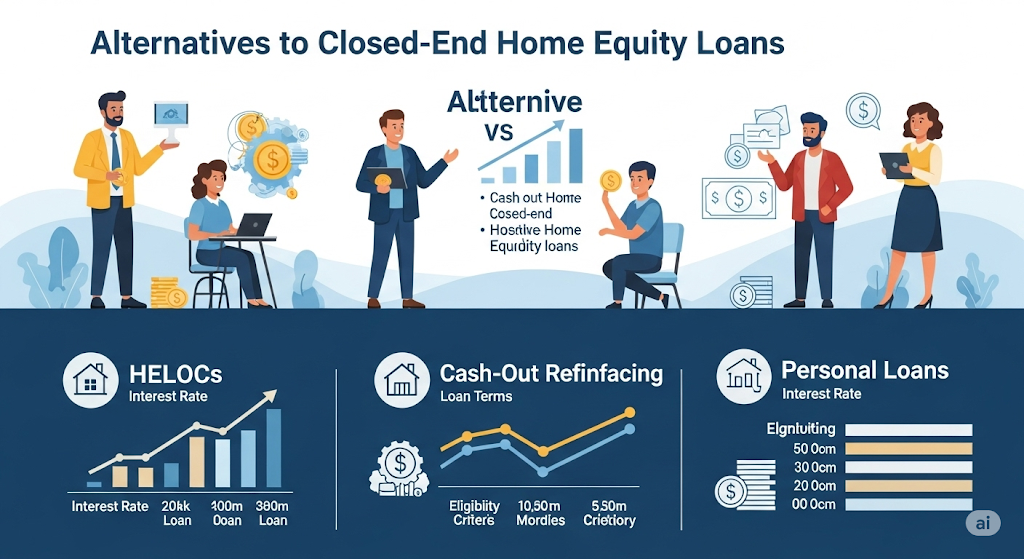An infographic titled "Implications Credit Card and Loan Applications." It features human-like characters and various charts (bar, line, pie) illustrating factors like credit score, debt-to-income ratio, and credit application processes.