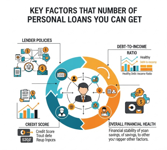 an infographic image for this "Factors Determining the Number of Personal Loans You Can Have"