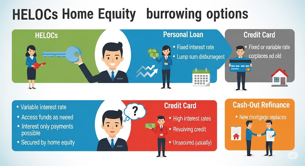 An infographic titled "CREDIT CARD SECURITY AND PREVENTION MEASURES." It illustrates tips like monitoring statements, choosing strong passwords, and recognizing phishing, with human-like characters showing various security actions.