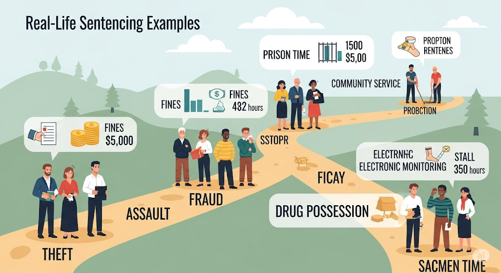 An infographic about "U.S. Bank Fraud Laws," outlining key federal laws, definitions of bank fraud, and consequences with human-like characters and legal icons like a gavel and handcuffs.