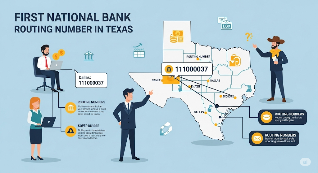 This image shows a First National Bank Routing Number in Texas