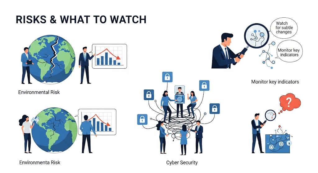 An infographic titled "COMMON ISSUES AND MISTAKES TO AVOID," with eight icons and human-like characters illustrating various mistakes in a business context.