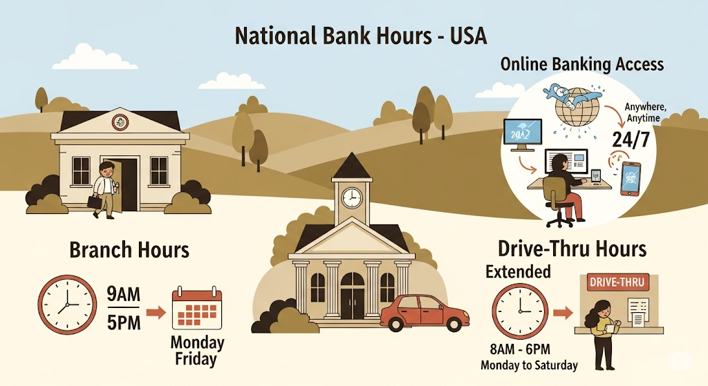 this image shows a National Bank Hours in the USA: