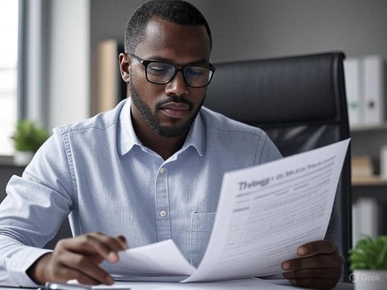i men is reading the documents for the Things to Consider Before Taking Out a Personal Installment Loan