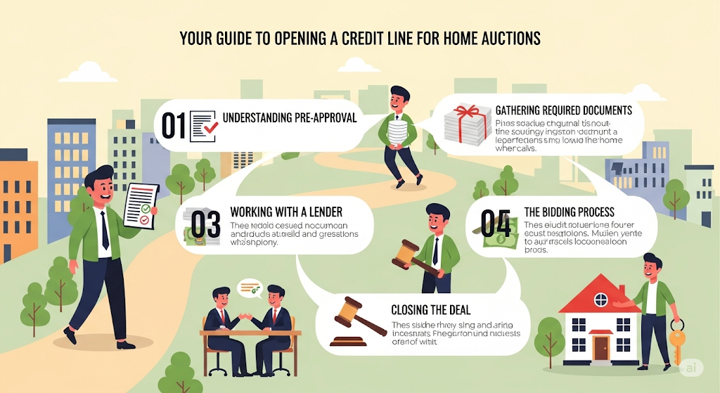 This image shows a How to Open Credit Line for Home Auctions Explained Step-by-Step