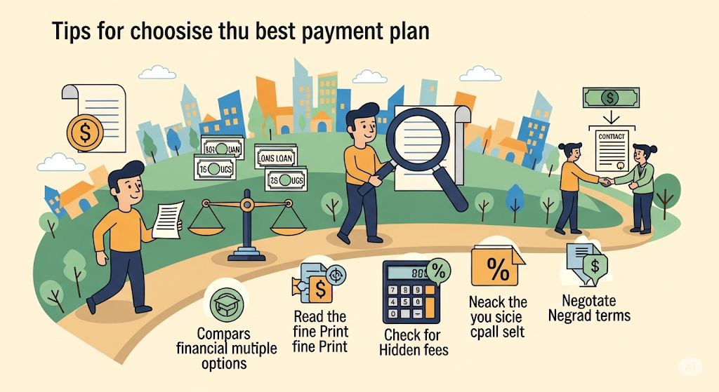 An infographic comparing different strategies for managing a mortgage, with icons for budgeting, financial advisors, quarterly reviews, and savings accounts.