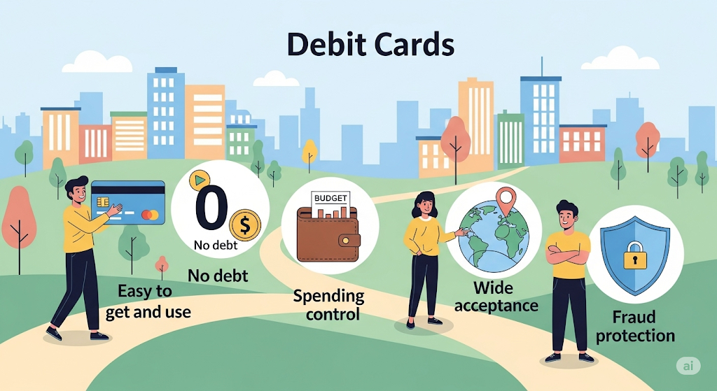 This image shows a Pros of Debit Cards: Key Benefits for Everyday Spending and Budget Management