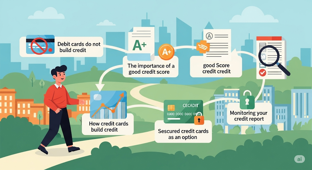 An infographic showing the steps to apply for a second position home equity loan, with a winding path through a suburban landscape and icons representing various processes and documents.