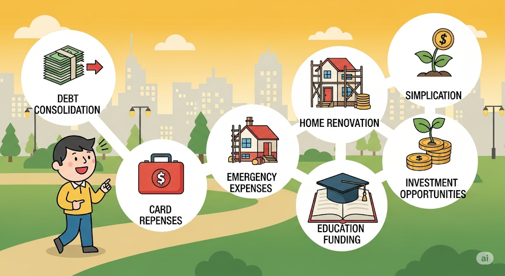 An infographic showing a strategic process for getting the best deals, with a winding path of gears and human-like characters illustrating different concepts.