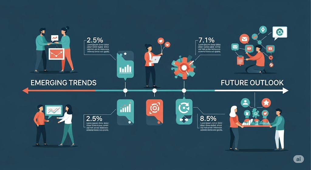 An infographic showing a strategic process for getting the best deals, with a winding path of gears and human-like characters illustrating different concepts.