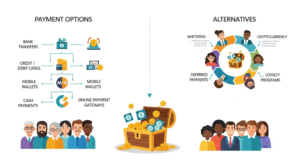 
An infographic showing the process of buying a home in Wichita, Kansas, with a path leading past landmarks and icons for local resources like lenders, agents, and government programs.