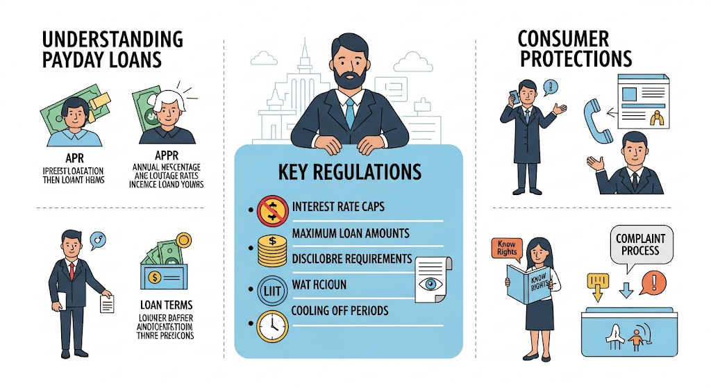 An infographic showing a strategic process for getting the best deals, with a winding path of gears and human-like characters illustrating different concepts.