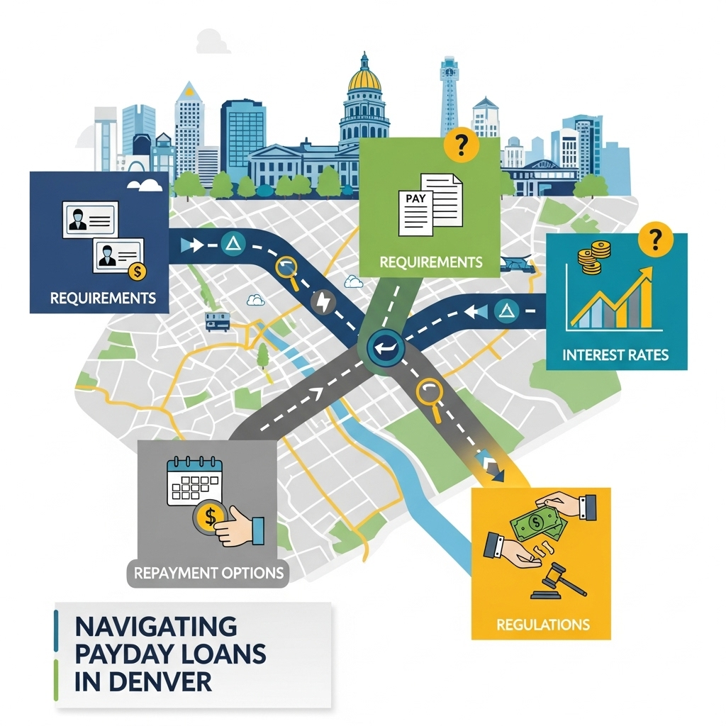 an info graphical image showing guide for Navigating payday loans in denver