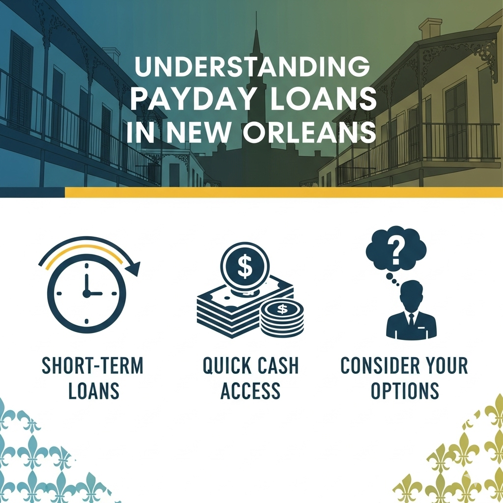 a good info graphical image with text and icon on it for 'Understanding Payday Loans in New Orleans'