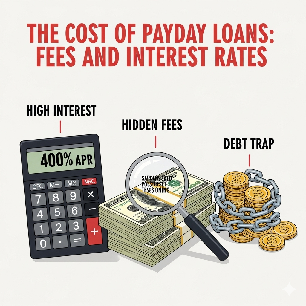 a propper graphical image with text and icon on it for The Cost of Payday Loans: Fees and Interest Rates