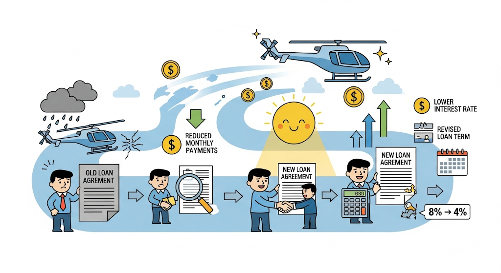 
An infographic listing "Top Helicopter Financing Companies" with a silhouette of a helicopter and a bar chart with an upward arrow, showing companies like Global Jet Capital, Stonebriar Commercial Finance, CIT, and Wells Fargo.