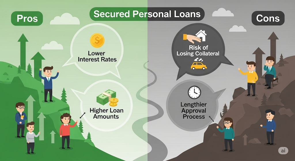 An infographic titled "ALTERNATIVES TO PERSONAL GUARANTEES," showing options like Collateral, Co-Signer, and Blanket Lien, with human-like characters and a winding path.