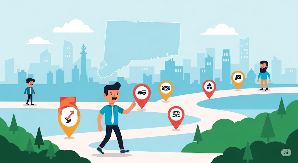 An infographic showing the process of rebuilding credit to apply for a loan, with a path leading from a low credit score to a high credit score, and tips like paying bills on time and reducing debt.